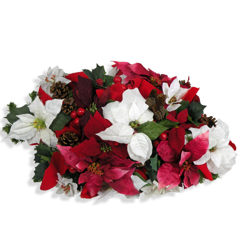 Red & White Silk Poinsettia Headstone Saddle